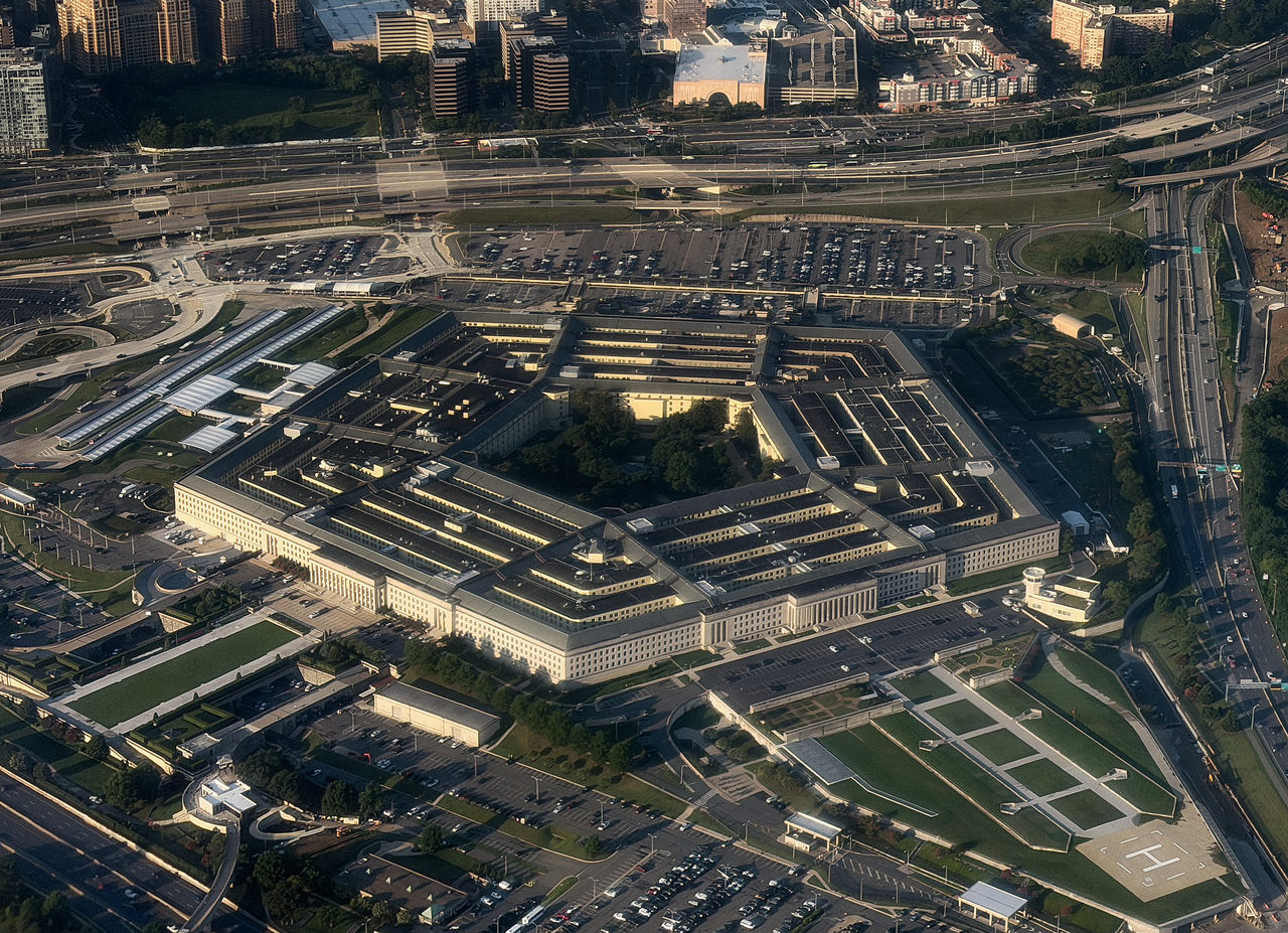 The Pentagon, headquarters for the United States Department of War, is seen from a commercial flight leaving Ronald Reagan National Airport on July 10 in Arlington, Virginia. (Getty Images)