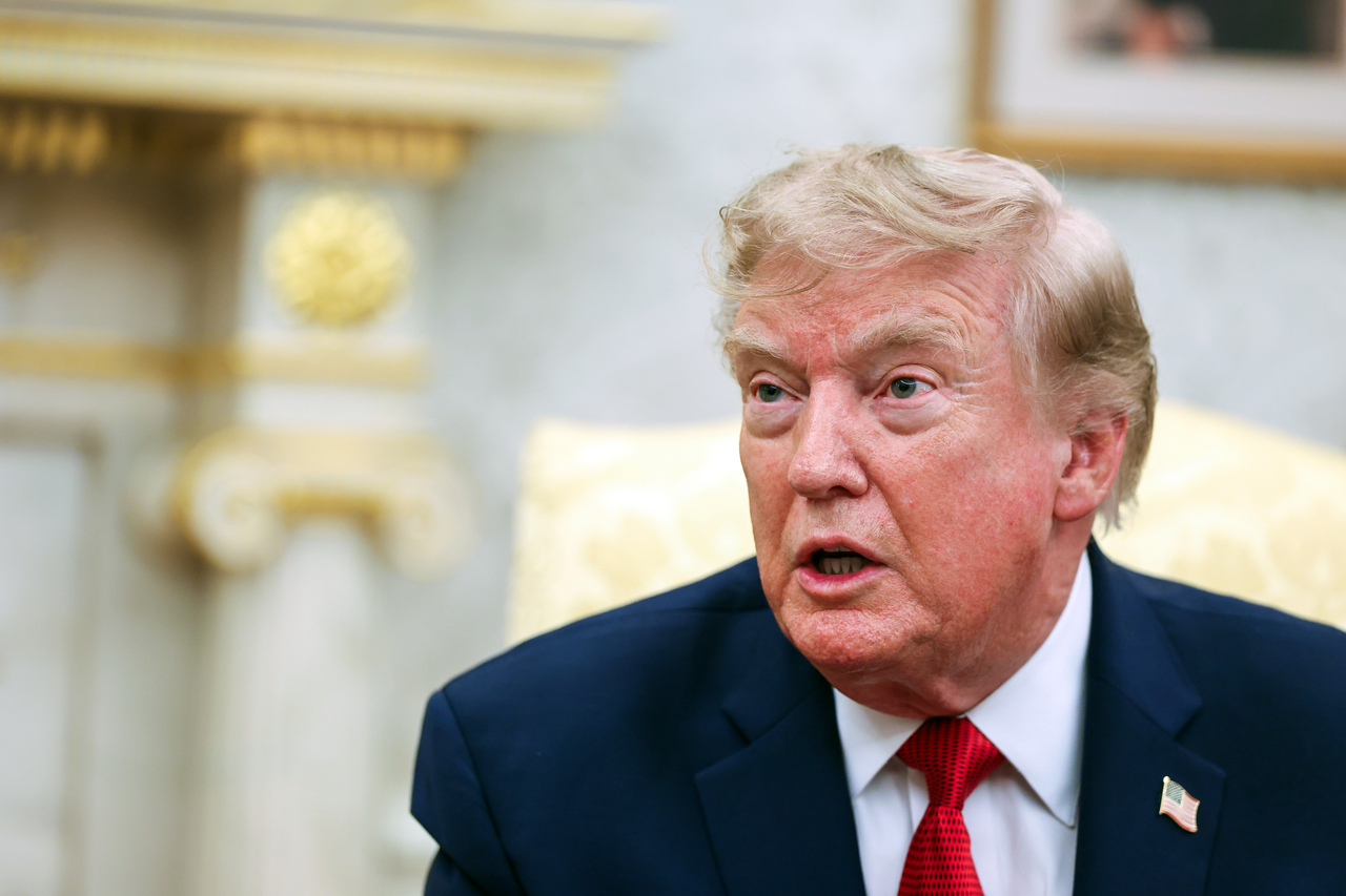 US President Donald Trump  in the Oval Office of the White House in Washington, DC on Aug. 17, 2026. (UPI via Yonha)
