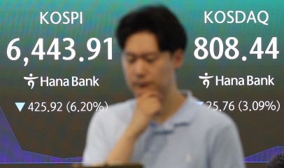 코스피가 19일 장 초반 5∼6%대의 급락을 보이면서 프로그램 매도호가 일시효력정지(사이드카)가 발동했다. [연합]