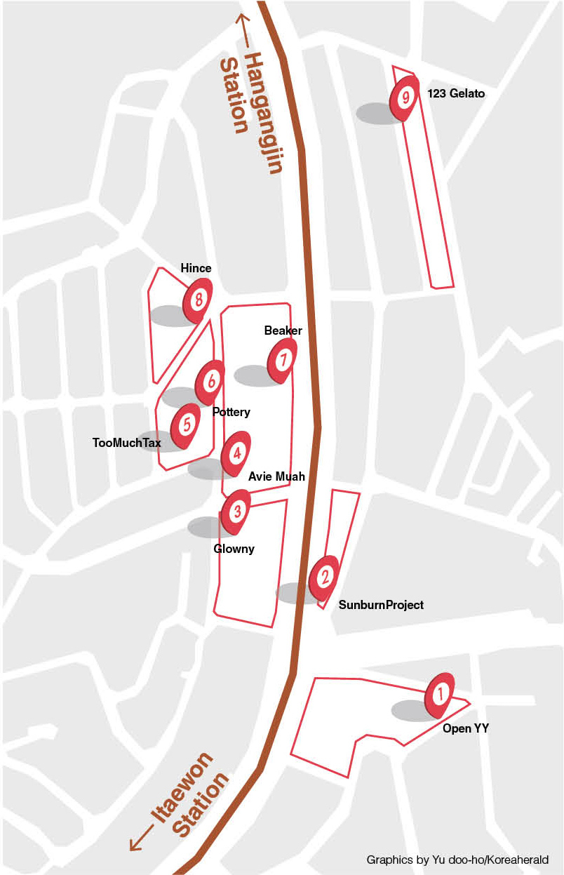 Map for shopping Korean labels in Hannam (Graphics by Yu Doo-ho/The Korea Herald)