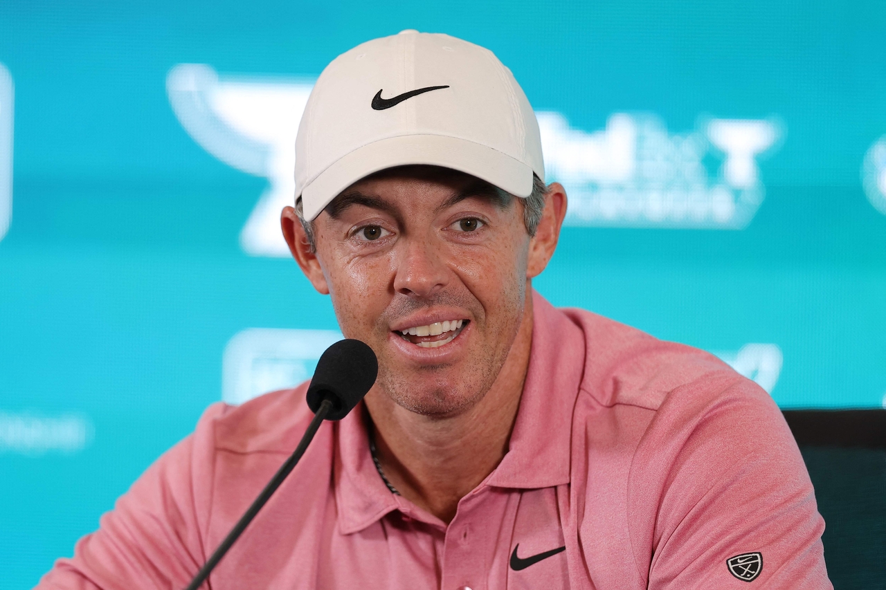 Rory McIlroy of Northern Ireland answers questions during a media conference prior to the BMW Championship 2026 at Bellerive Country Club in St Louis, Missouri, Wednesday.   AFP-Yonhap