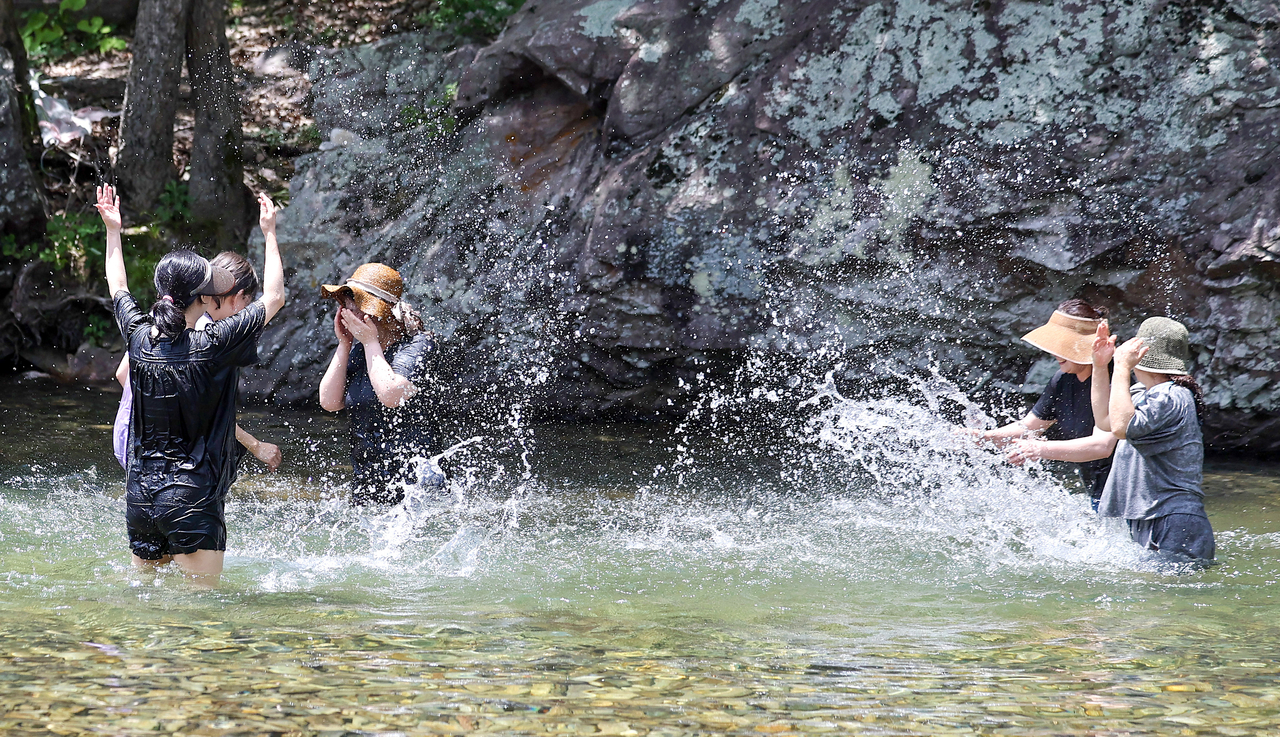 Vacationers cool off at a valley stream during the summer holiday season. (Newsis)