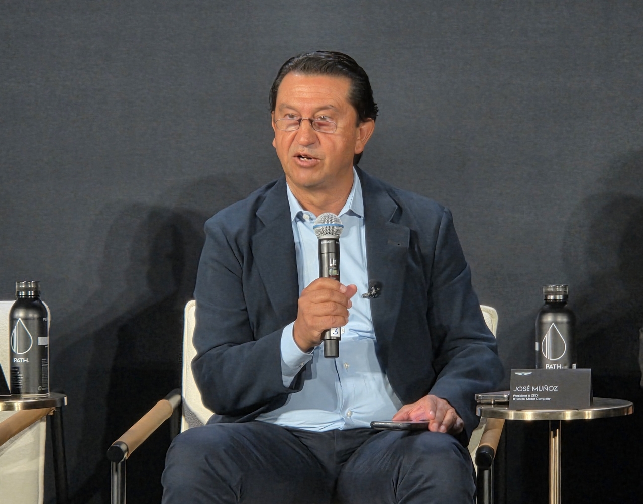 Hyundai Motor President Jose Munoz speaks at a press briefing held Wednesday (local time) at the Palace of Fine Arts in San Francisco, marking the launch of the GV90, Genesis's first flagship electric SUV.