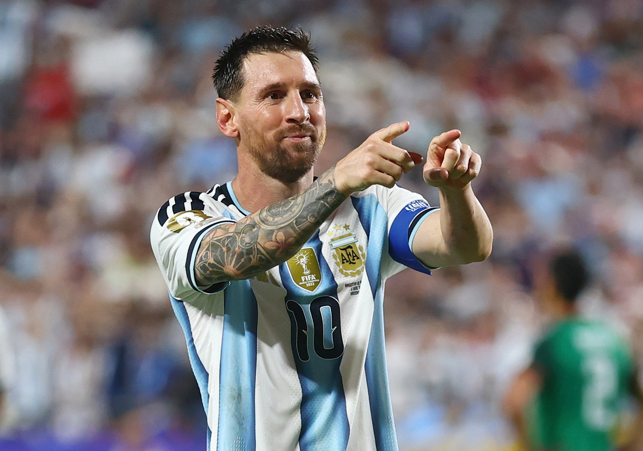 Argentina's Lionel Messi celebrates after scoring his third goal during the second half of a FIFA World Cup match against Algeria at Arrowhead Stadium in Kansas City, Missouri, on June 16, 2026. [UPI]