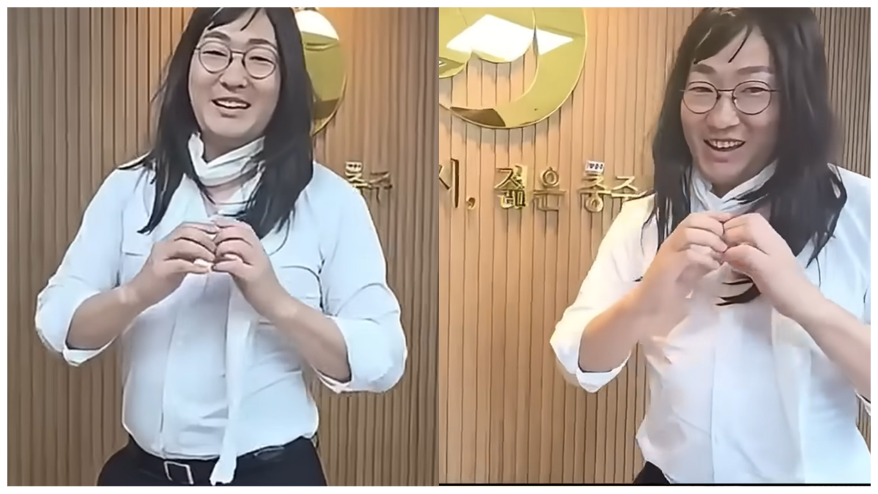 Lee Dong-seok, mayor of Chungju, North Chungcheong Province, is dressed up as Choi Sung-gon from the movie "Wild Sing," Friday. (Lee's YouTube)