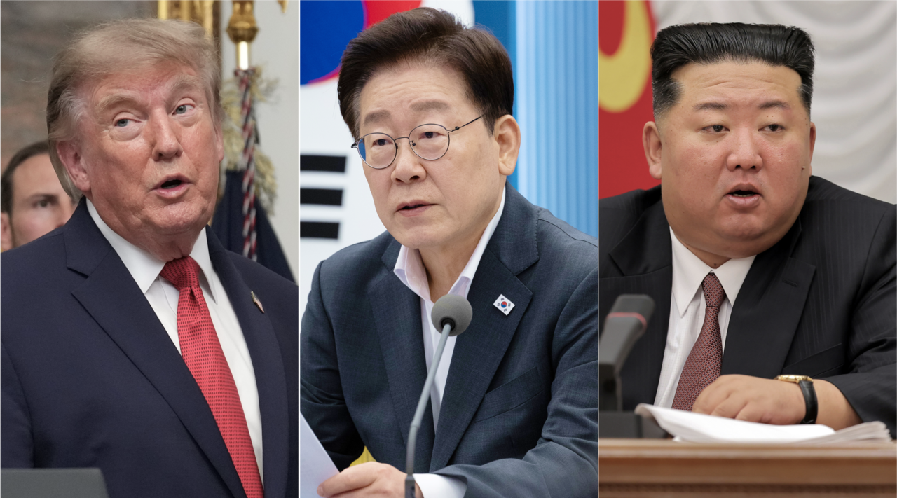 From left: US President Donald Trump, South Korean President Lee Jae Myung and North Korean leader Kim Jong-un (AP, Yonhap, KCNA via Yonhap)