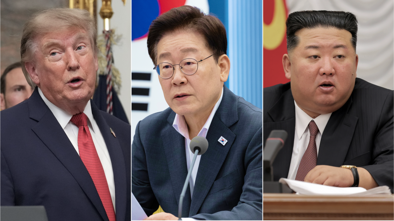 From left: US President Donald Trump, South Korean President Lee Jae Myung and North Korean leader Kim Jong-un (AP, Yonhap and KCNA via Yonhap)