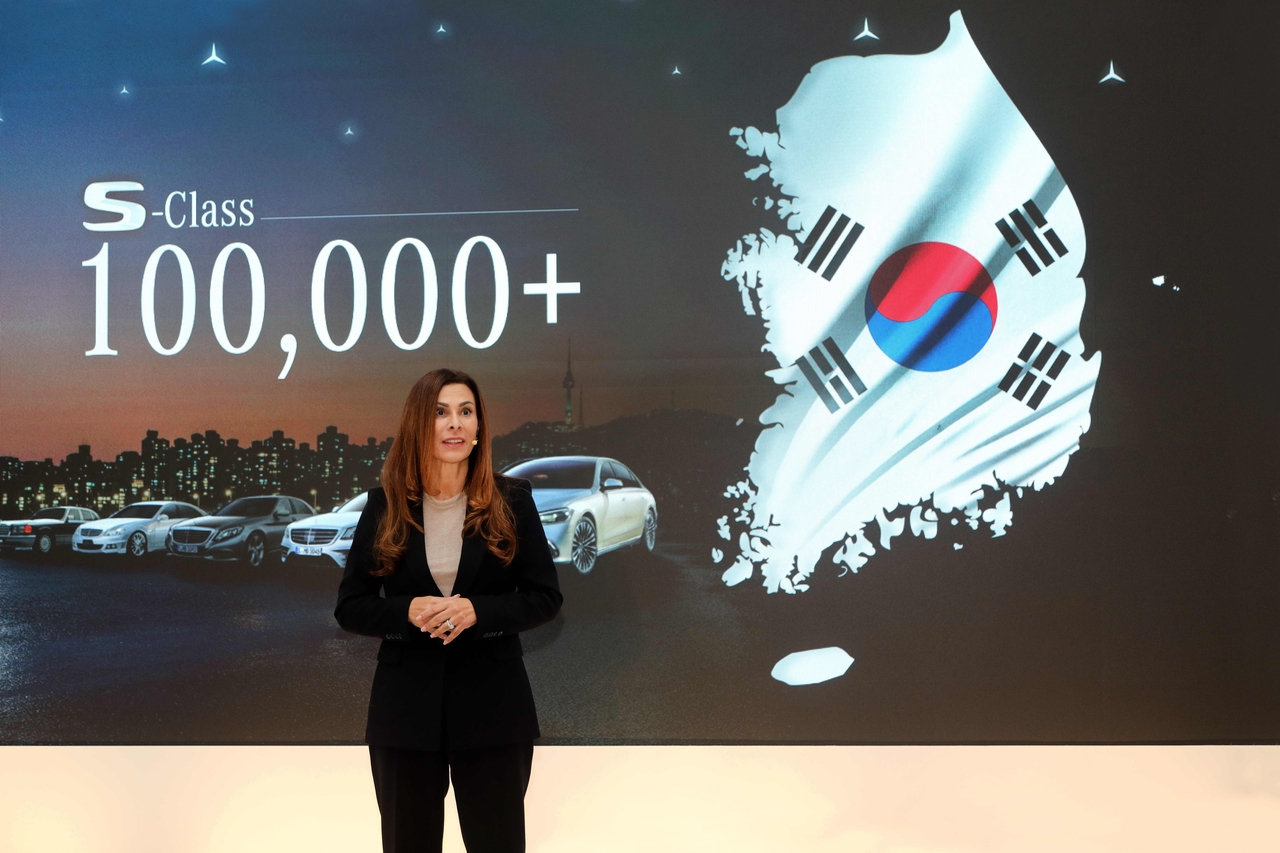 Mercedes-Benz Korea CEO Shirin Emeera speaks during a press briefing held on Thursday at a hotel in Yeongwol, Gangwon Province. (Mercedes-Benz Korea)