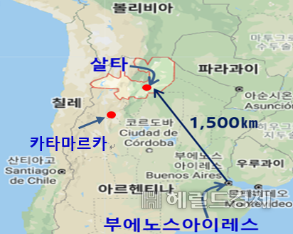 A map showing the locations of Posco Holdings' lithium operations in Salta and Catamarca provinces, Argentina. [Posco Holdings]