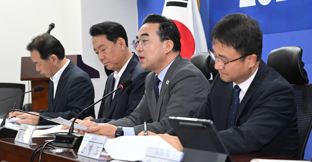 박홍근 기획예산처 장관이 25일 오전 서울 여의도 국회 의원회관에서 열린 2027년 예산안 당정 협의에서 모두발언하고 있다. 이상섭 기자