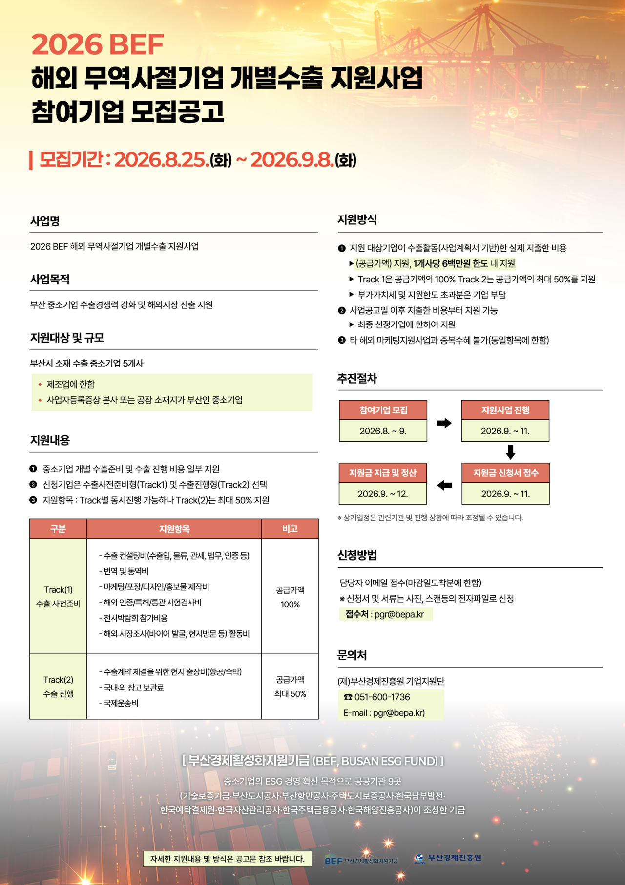‘2026 부산경제활성화지원기금 해외무역사절기업 개별수출 지원사업 참여기업 모집공고’ 포스터 [부산경제진흥원 제공]