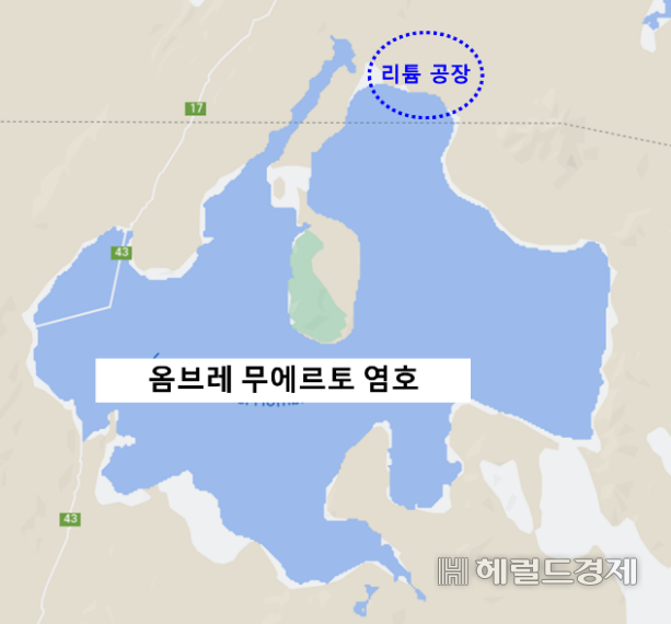아르헨티나 옴브레 무에르토 염호와 포스코아르헨티나 리튬 공장 위치도. [포스코홀딩스 제공]