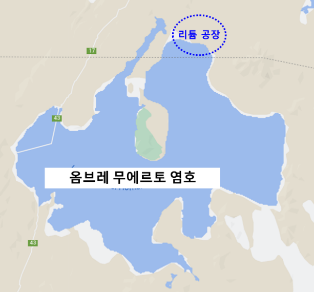 아르헨티나 옴브레 무에르토 염호와 포스코아르헨티나 리튬 공장 위치도. [포스코홀딩스 제공]