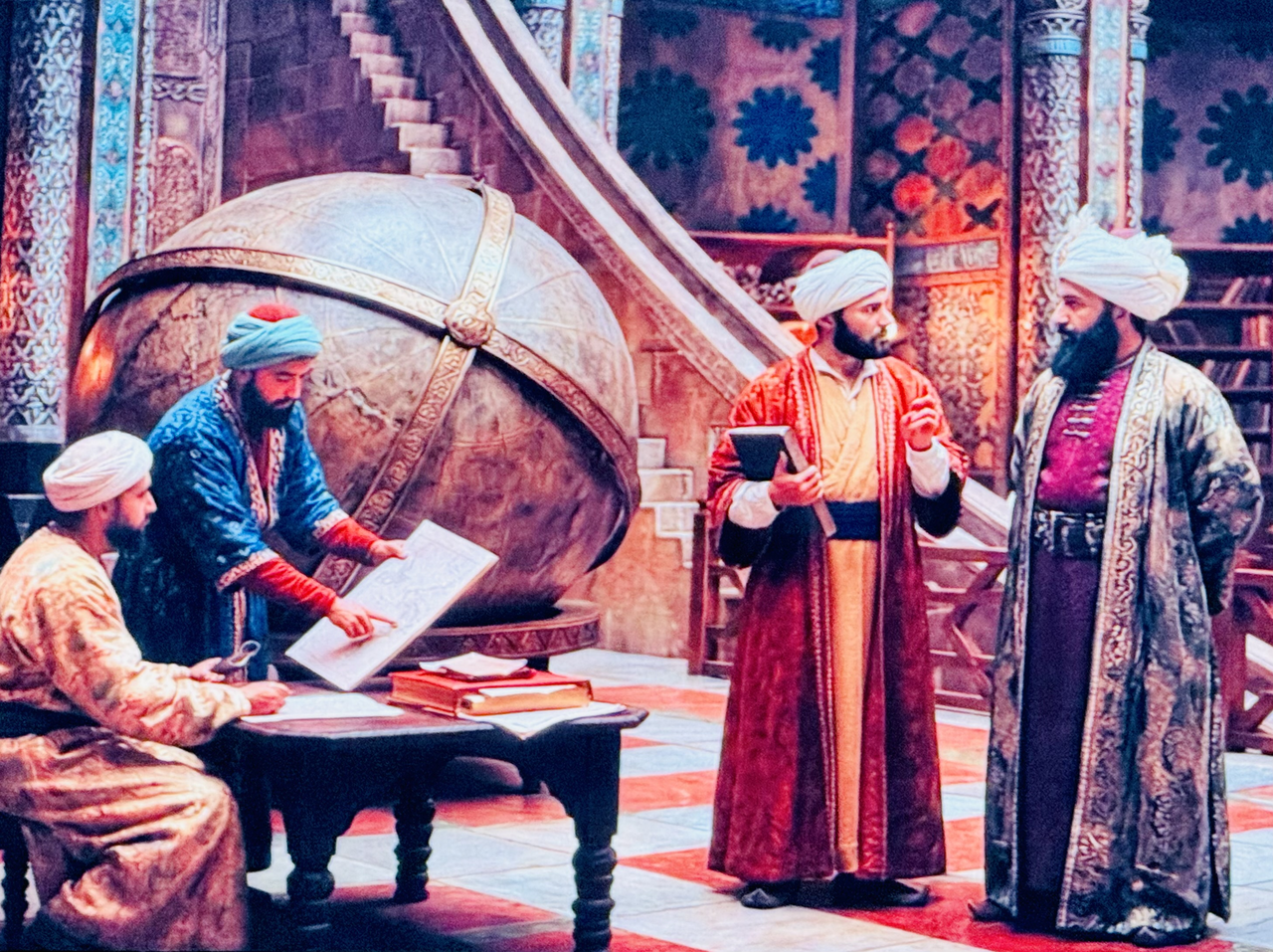 A portrait showcases an artistic reconstruction of the Timurid-era scholarly tradition in Central Asia, evoking 15th-century Samarkand, where ruler-astronomer Mirzo Ulugh Beg established a major center for astronomy and mathematics, at the International Media Forum “Islamic Civilization: A New Perspective, New Discoveries” on Tuesday. (Sanjay Kumar/The Korea Herald)