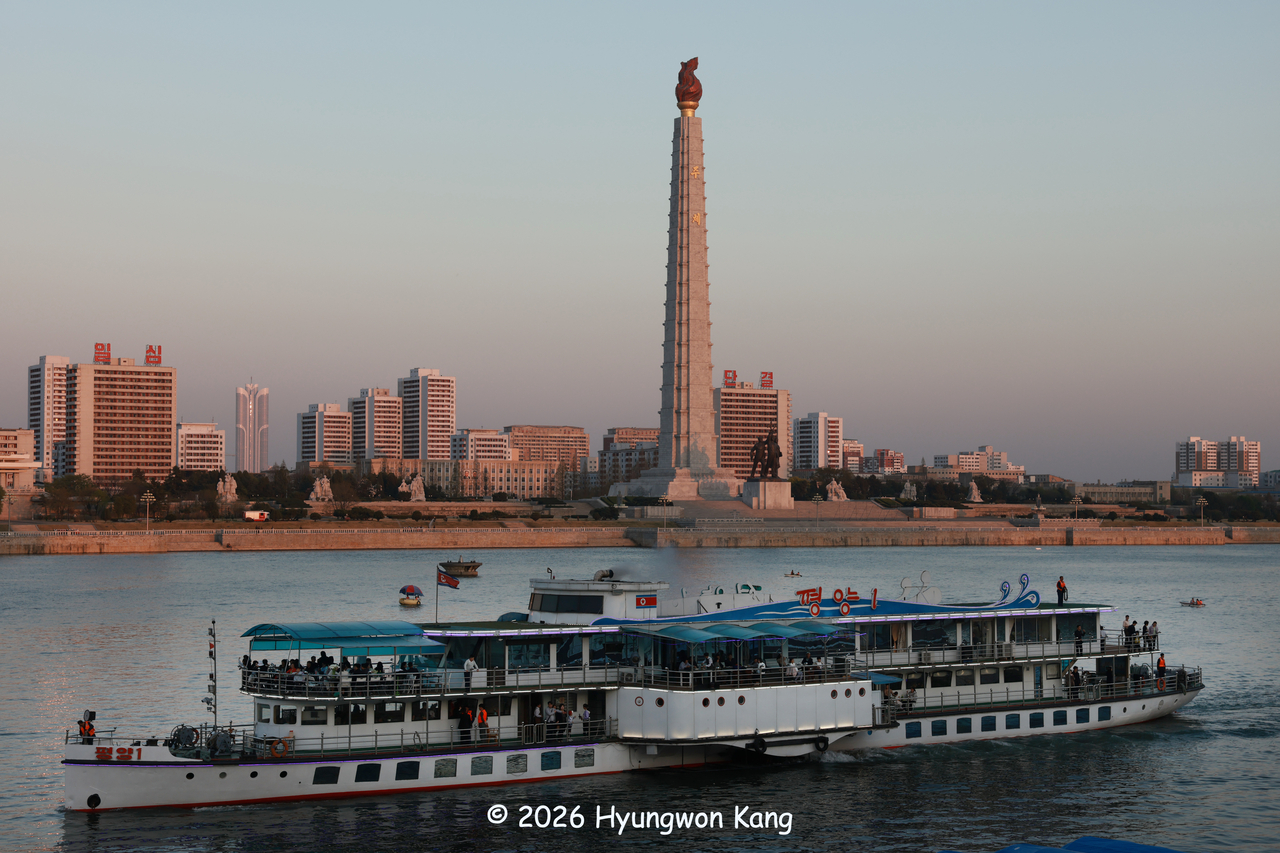 A cruise ship travels along the Taedonggang River in Pyongyang on April 15, 2026. The US ship General Sherman was sunk in the Taedonggang River in 1866. (Hyungwon Kang)
