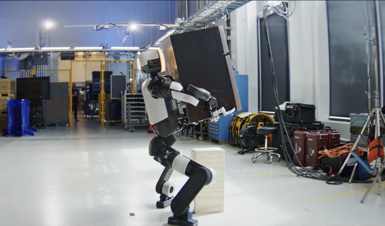 A screenshot of a video shows the Atlas humanoid robot, developed by Boston Dynamics, a US subsidiary of Hyundai Motor Group. (Boston Dynamics)