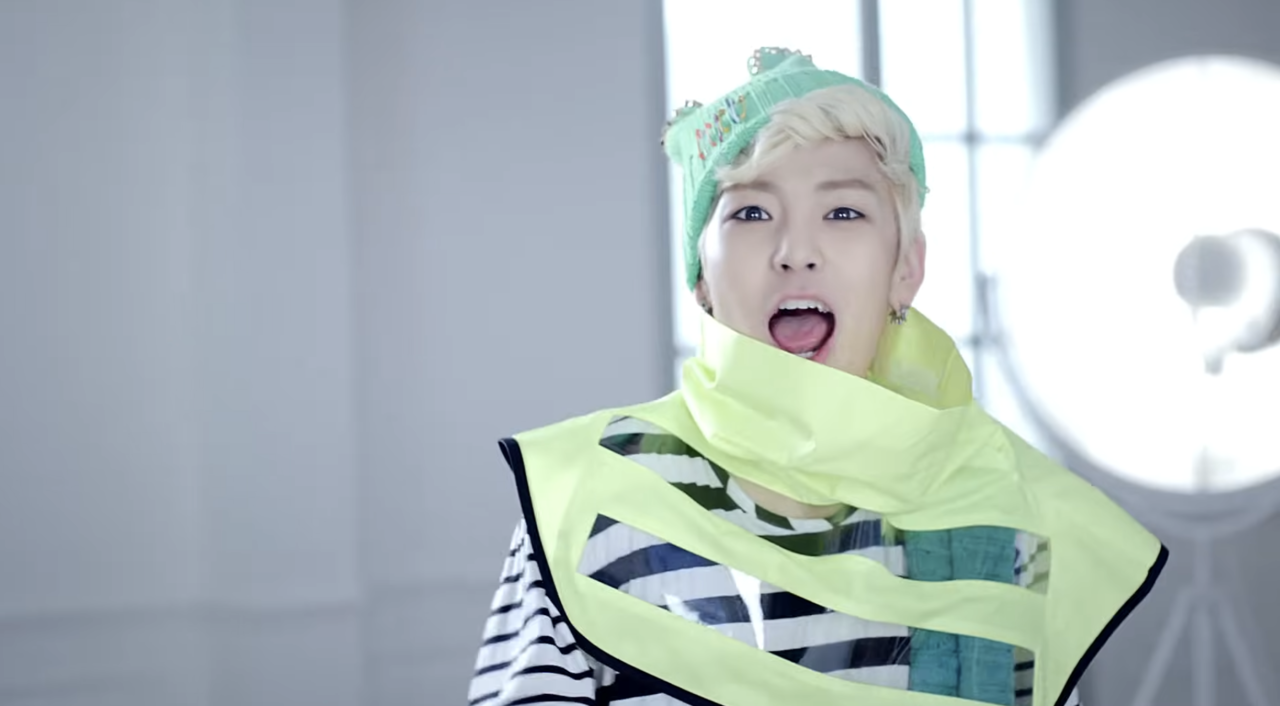 Zelo in the music video for B.A.P's "Stop It," released in October 2012 (TS Entertainment)
