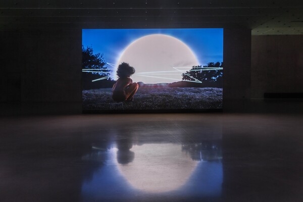 View of Koo Jeong A's "Land of Ousss [Gravitta]" at Kunsthaus Bregenz, Austria, 2026, featuring "[EB] Evocative Burst" (2025) (Markus Tretter/Kunsthaus Bregenz)