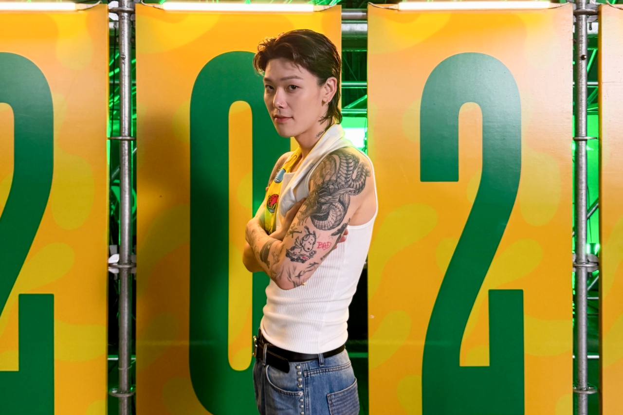 Zelo poses ahead of his performance at Waterbomb Seoul on July 25. (Vlacksqaud)
