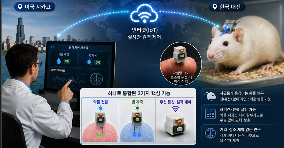 IoT(사물인터넷) 기반 무선 뇌 이식 장치 연구성과(AI 생성 이미지).[KAIST 제공]