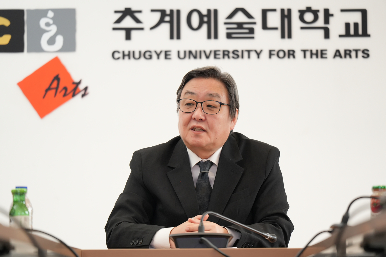 임상혁 추계예술대 총장이 지난 28일 헤럴드경제와의 인터뷰에서 예술교육의 변화와 순수예술의 미래에 대해 설명하고 있다. 양정원 기자