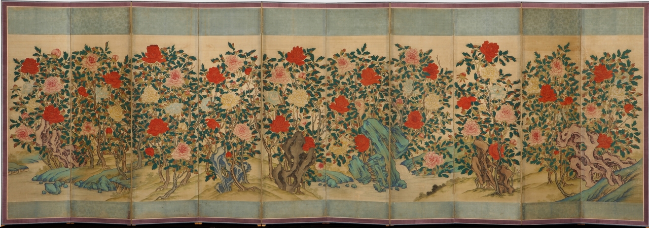 Peonies on a Ten-Panel Folding Screen
