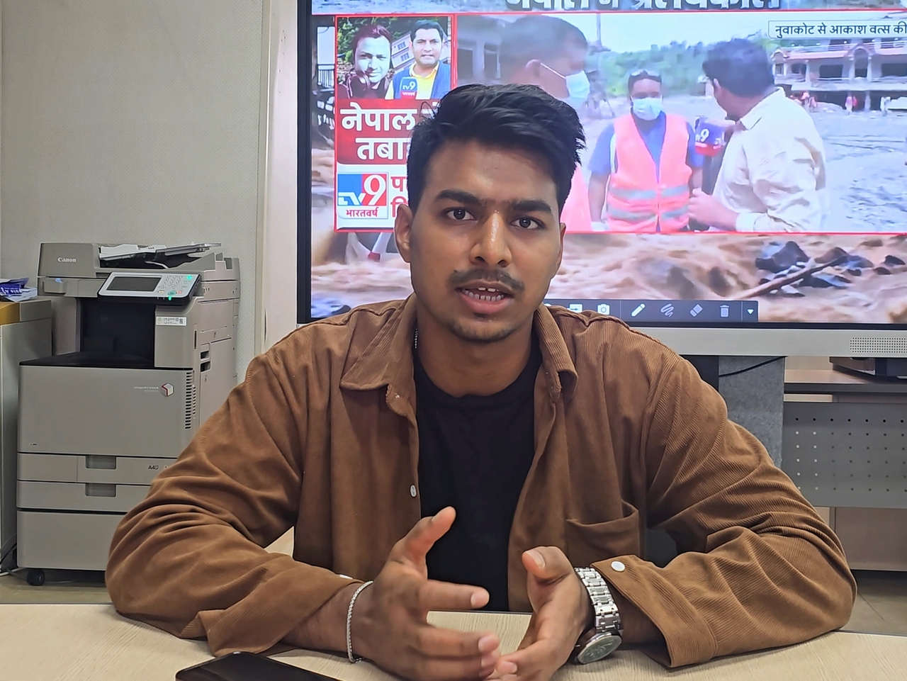 Ajit Yadav, president of Hoseo University's Nepali Students' Association speaks to media on Wednesday. (Hoseo University)