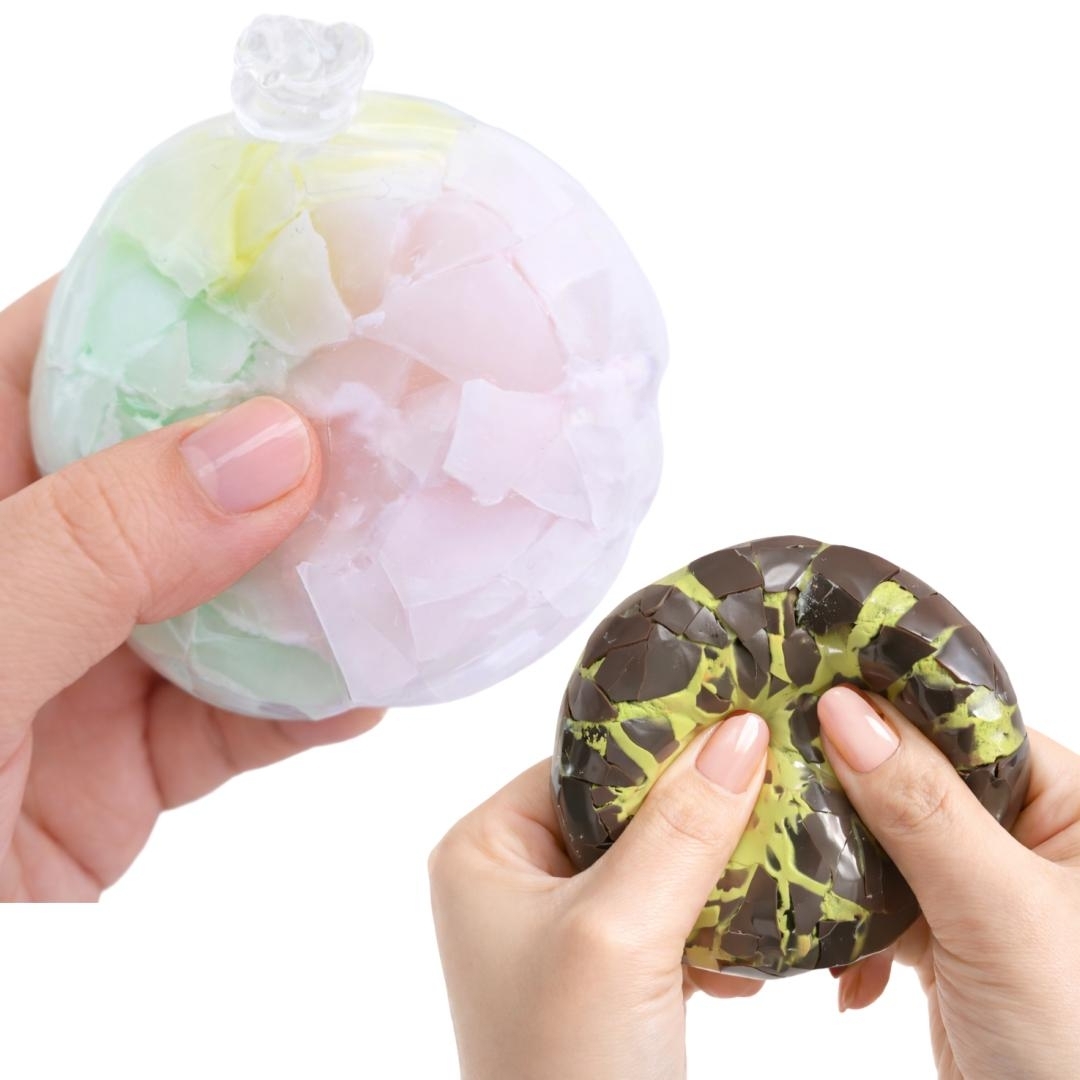 Wakppu balls are squeezed, cracking their hard wax shells to reveal the soft fillings inside. (Coupang)
