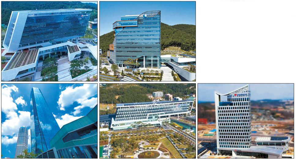 정부가 3일 공공기관 기능개혁을 통해 한국전력 산하 발전 5개사를 하나의 공기업으로 합친다고 발표했다. 사진은 왼쪽 위부터 시계방향으로 한국동부발전, 중부발전, 남동발전, 서부발전, 남부발전 본사 전경. [각 사 제공]