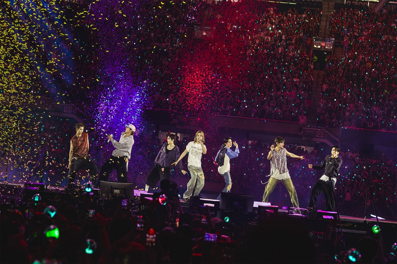 BTS performs during its "Arirang" tour at Soldier Field in Chicago on Aug. 27 and 28. (Big Hit Music)