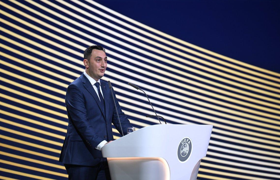 European Commissioner for Sports Glenn Micallef speaks during the 50th Ordinary UEFA Congress, in Brussels, Feb. 12.    (Reuters-Yonhap)