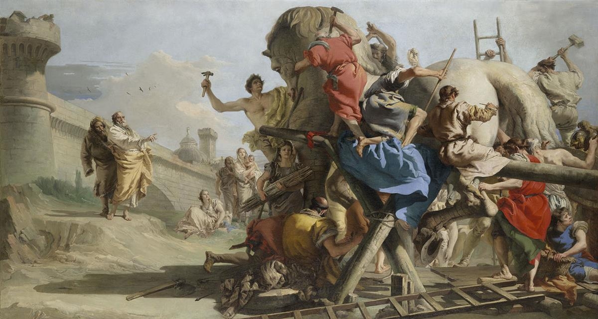 조반니 도메니코 티에폴로, 트로이 목마의 건조, 1773~1774년경, 캔버스에 유채, 224.2x391.2cm,워즈워스 애서늄 미술관 [Wadsworth Atheneum, Public Domain, commons.wikimedia.org]