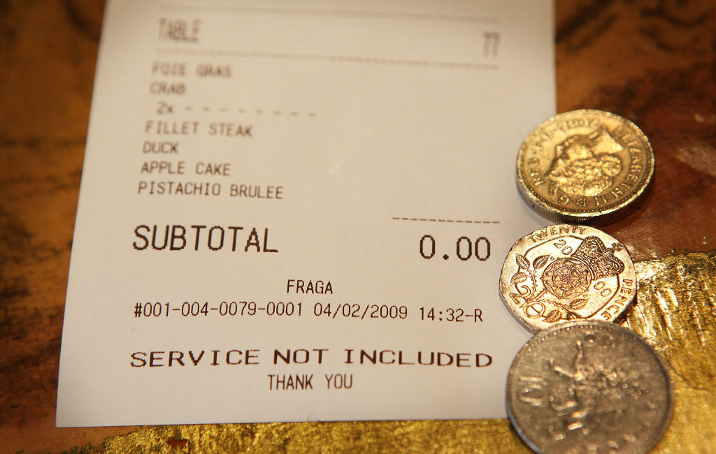 A blank bill sits on a table at Little Bay restaurant in London. The restaurant ran a "pay what you think it's worth" promotion for one month, letting customers decide how much to pay for their food and service. [Getty Images]