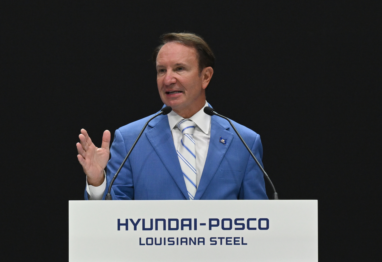 Louisiana Gov. Jeff Landry delivers congratulatory remarks at the groundbreaking ceremony in Donaldsonville, Louisiana, Friday. (Hyundai Motor Group)