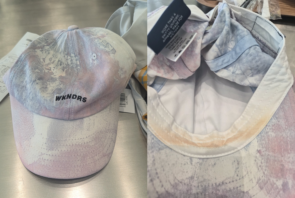 A hat worn by an NCT member with traces of makeup is seen at the NCT Flea Market in Seoul on Sunday. (X @doorjini1004)