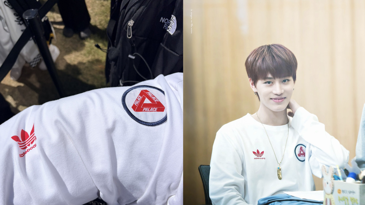 A sweatshirt purchased by an NCT fan at the NCT Flea Market in Seoul on Sunday is seen to be worn by former NCT member Taeil during his appearance at a radio program in January 2017. (X @sisaem127, X @moontaeilstyler)