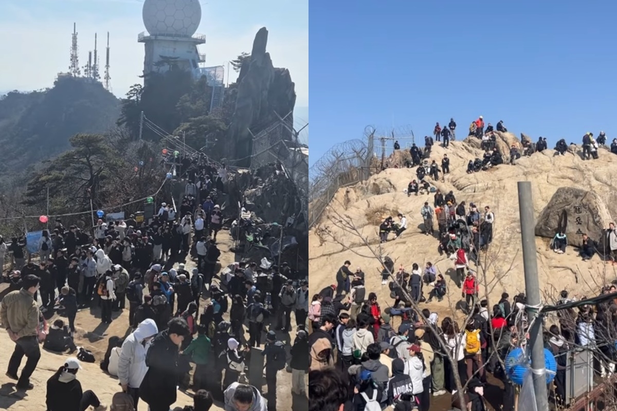 관악산 정상 연주대에 많은 등산객이 모여 있는 모습.   [ 인스타그램]