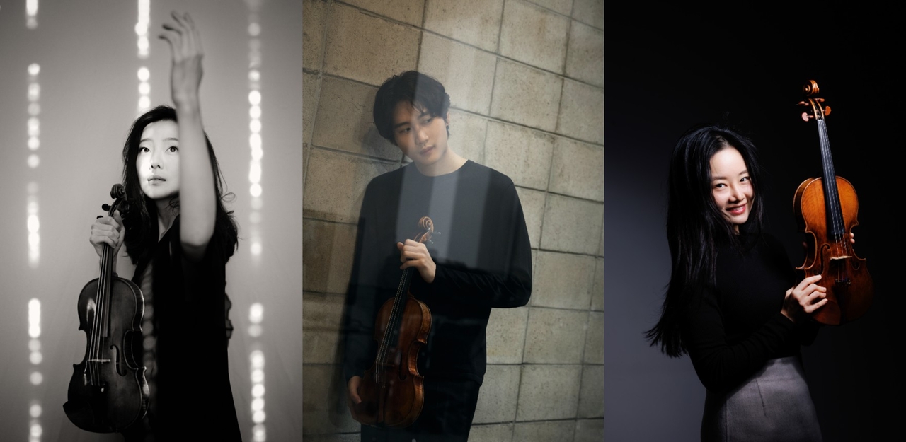 (From left) Violinists Clara Jumi Kang, Yang In-mo and Kim Bomsori (GS Arts Center, Vincero)