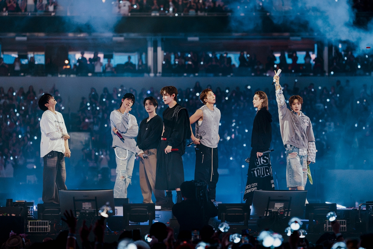 BTS performs during its "Arirang" tour, which landed at SoFi Stadium in Los Angeles on Sept. 1-2 and 5-6. (Big Hit Music)