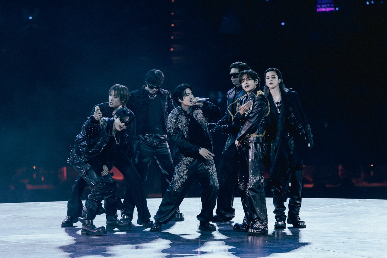 BTS performs during its "Arirang" tour, which landed at SoFi Stadium in Los Angeles on Sept. 1-2 and 5-6. (Big Hit Music)