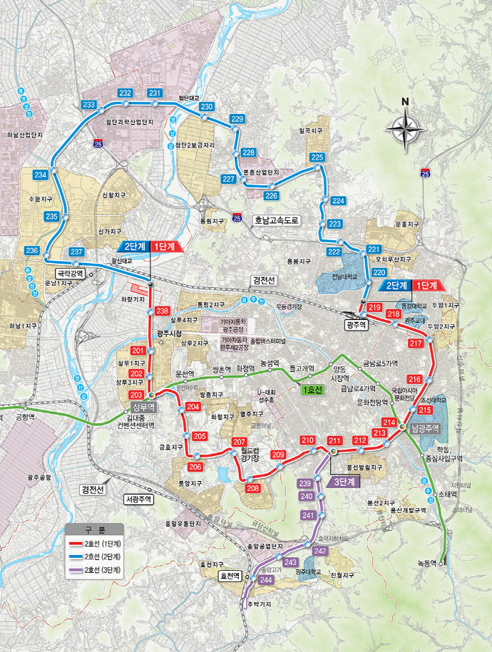Map of Gwangju's subway lines