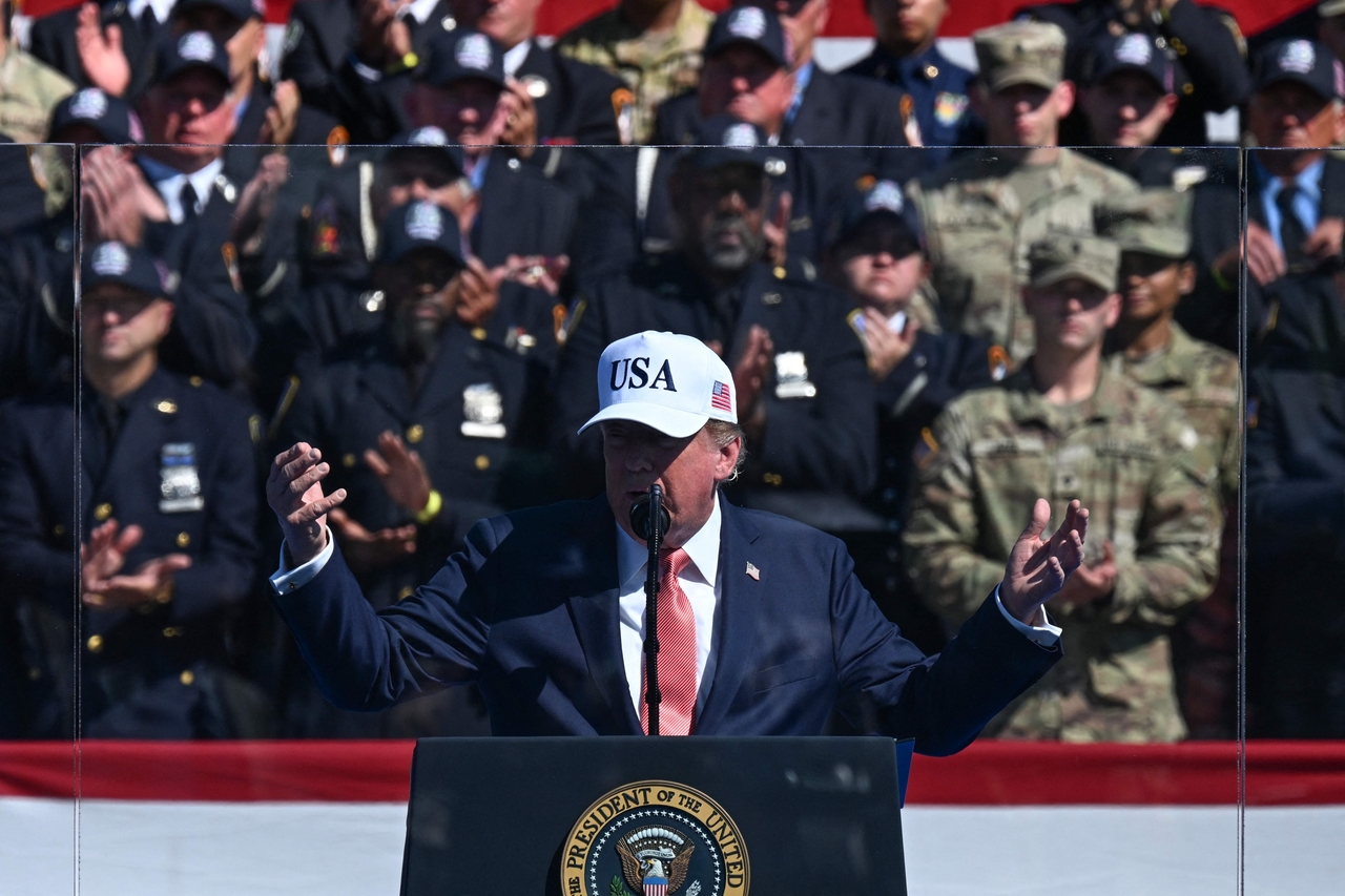 President Donald Trump on Tuesday (local time) ordered Canadian products excluded from the US government procurement market in response to a trade dispute with Canada. Trump is shown speaking at a privately organized 9/11 memorial event at the White House on Tuesday.