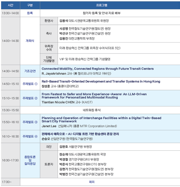 제4차 광역교통 환승혁신 포럼 프로그램