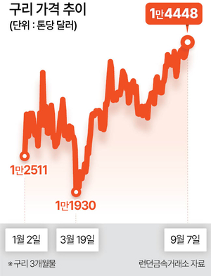 구리도 ‘슈퍼사이클’, 가격 1년새 47% 급등…“분할 매수 기회”