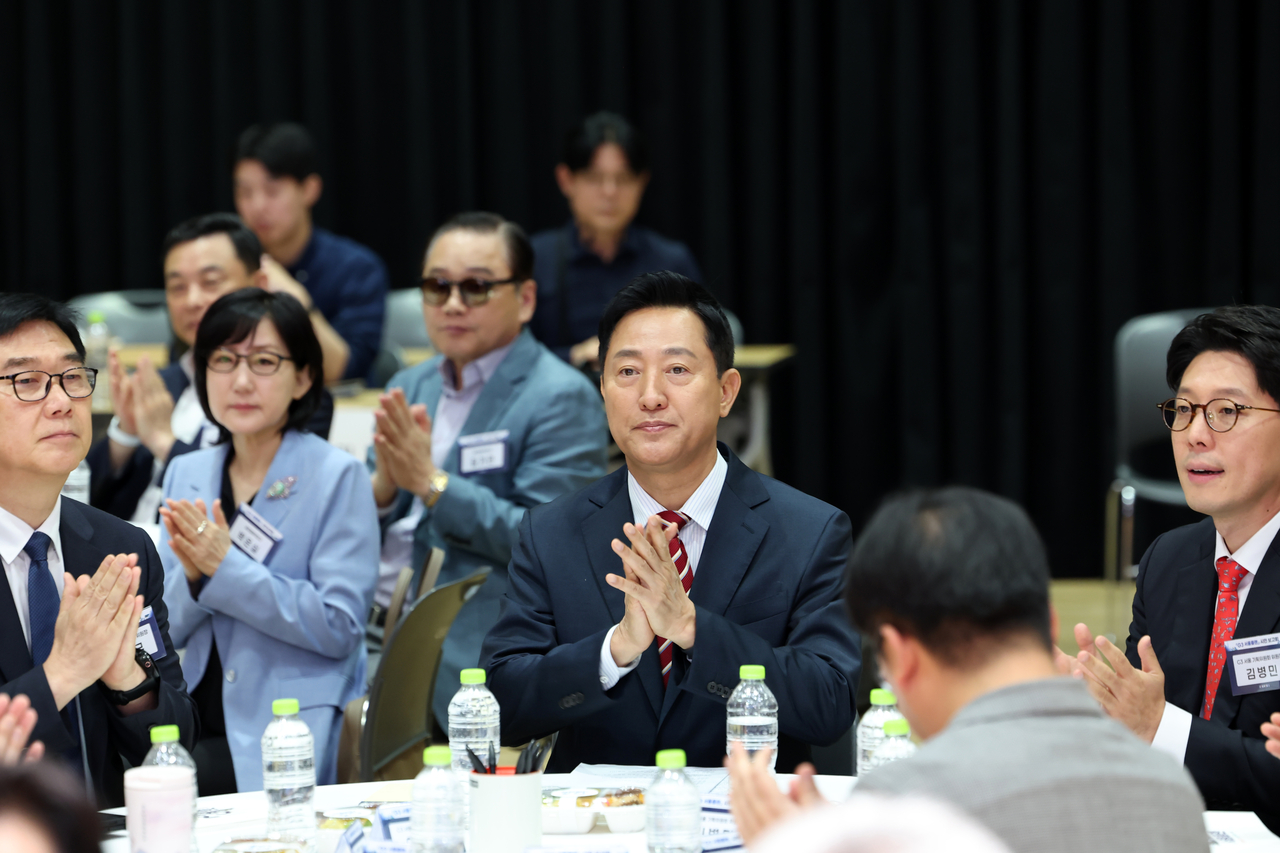 Seoul Mayor Oh Se-hoon attends the event that introduces "G3 Seoul Plan" at Seoul City Hall on Thursday. (Seoul Metropolitan Government)