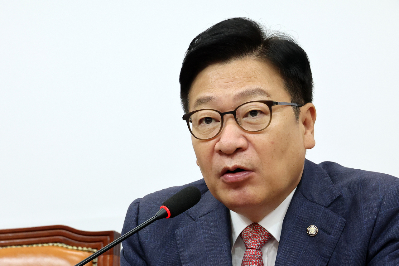 정점식 국민의힘 원내대표가 10일 국회에서 열린 최고위원회의에서 발언하고 있다. [연합]