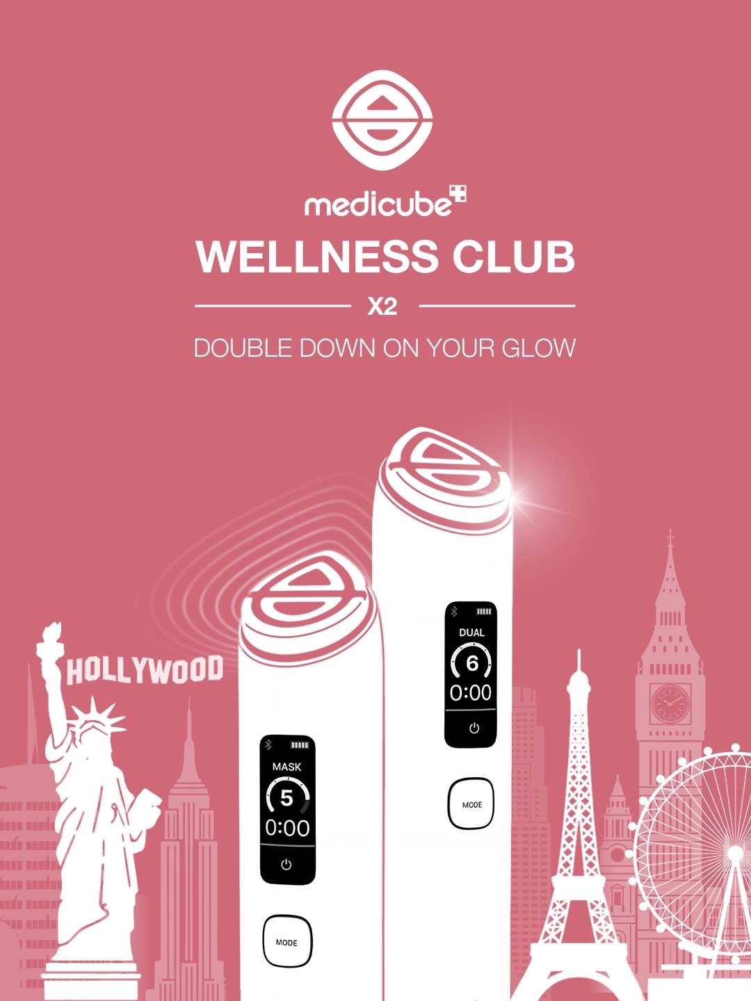 A poster of Medicube’s Wellness Club X2 pop-up featuring the Booster Pro X2 beauty device (APR)