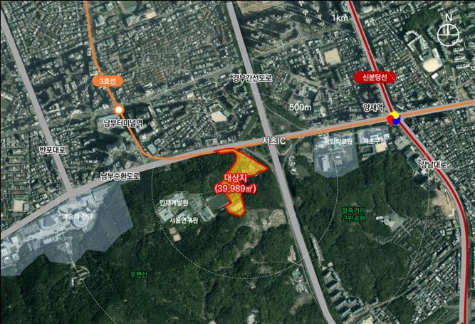 A map showing the location of the site around the former Seocho fire school. (Seoul Metropolitan Government)