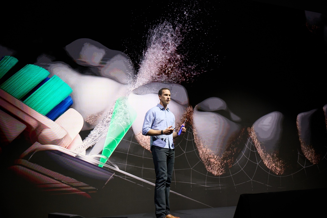 Rich Bacon, head of new category at Dyson, introduces the key technologies of the company's CameraJet, an AI-powered toothbrush and oral care system, during a press event in Seoul on Thursday. (Dyson)