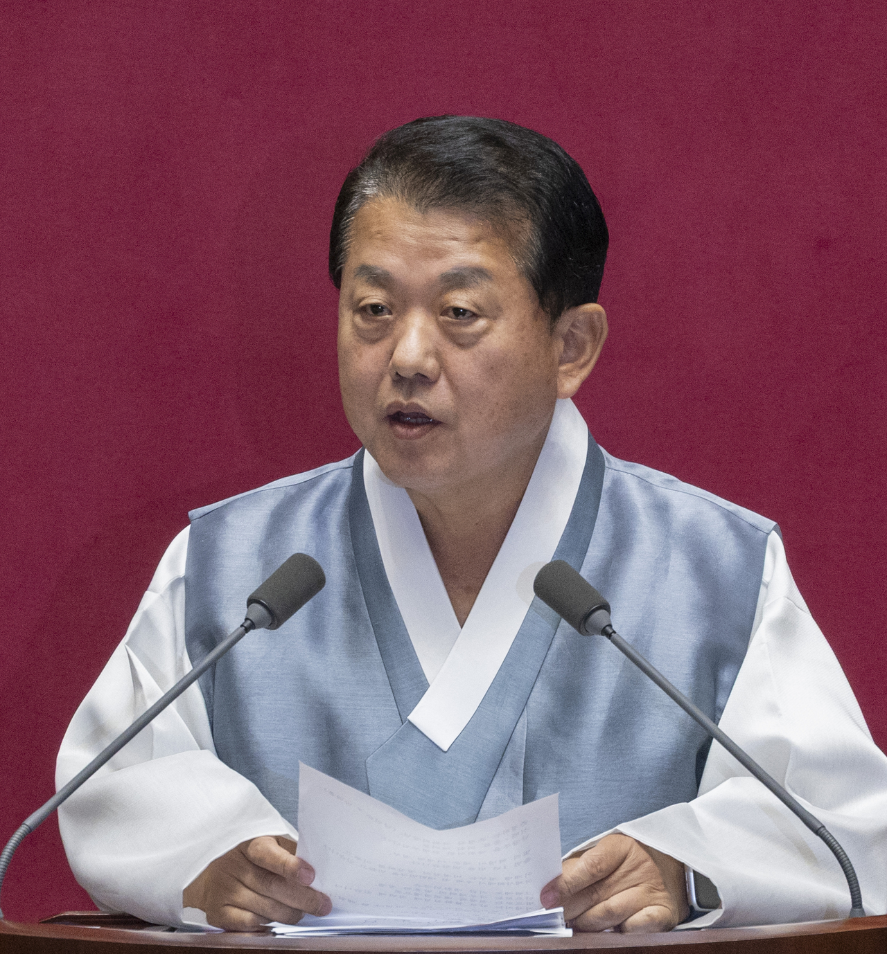 김병주 더불어민주당 의원이 10일 국회에서 열린 제439차 정기회 본회의에서 외교ㆍ통일ㆍ안보 분야 대정부 질문을 하고 있다. [연합]
